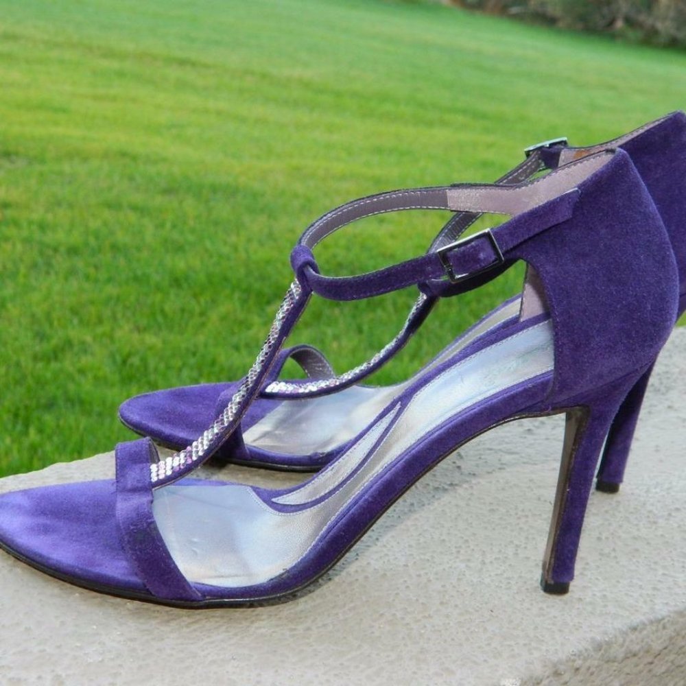 Brasila's Purple Suede Strappy Stilettos w/Rhinestone Details Italy, 36 1/2 EUC - Picture 3 of 12